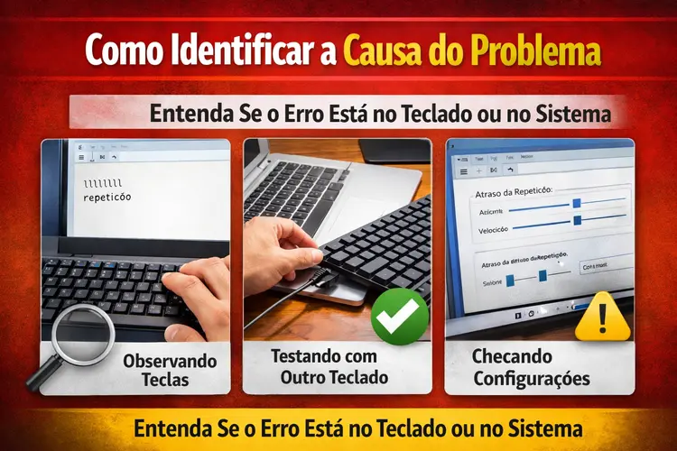 como identificar a causa de teclado repetindo letras testando teclado e verificando configurações