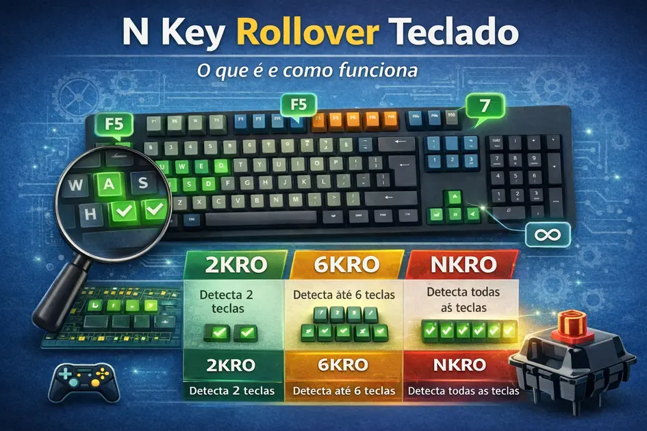 n key rollover teclado explicação com comparação 2kro 6kro nkro e teclas simultâneas