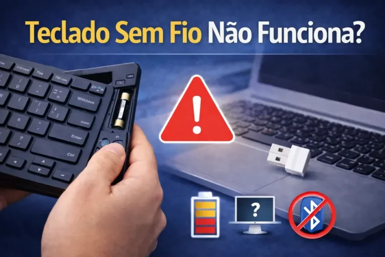 teclado sem fio não funciona mostrando bateria, receptor usb e erro de conexão no computador